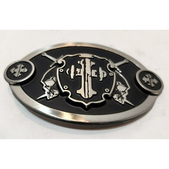 Chrome Swords And Cross Knights Shield Belt Buckle Black and Silver - Picture 1 of 8